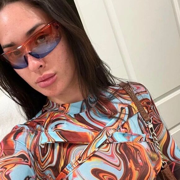 🆕Orange Blue Ombre Tinted Lens Flat Top Rimless Wrap Around Sunglasses - Picture 3 of 4